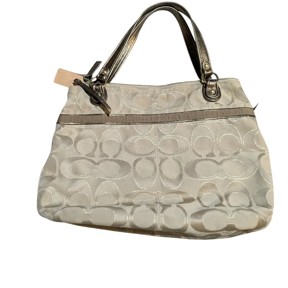 Coach Poppy Beige and Brown Tote Bag Metallic with Dust Bag